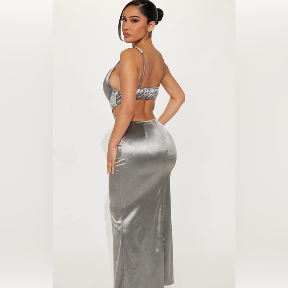 Fashion Nova Metallic Silver Backless Dress - Picture 2 of 4